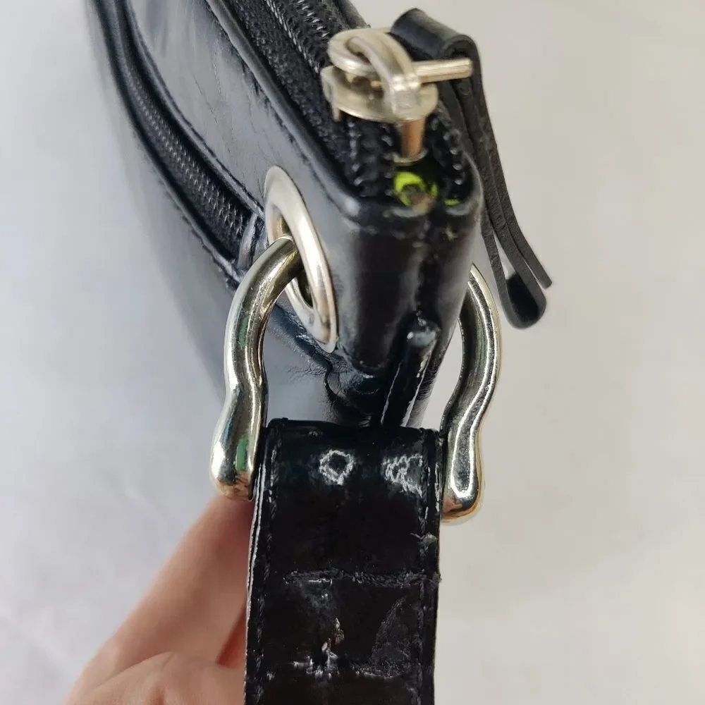 Sophia visconti Clutch Wristlet Studded Black Leather  Lime Green Lined Handbag